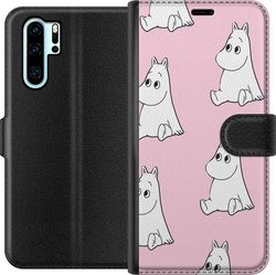 Kompatibelt Lommeboketui til Huawei P30 Pro Gjentakende motiv med hvite eventyrdyr mot rosa bakgrunn i enkel og sjarmerende design