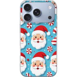 Kompatibelt Mobildeksel til Apple iPhone 17 Pro Fargerikt julemotiv med julenisser, polkagriser og snøprikker på blå bakgrunn