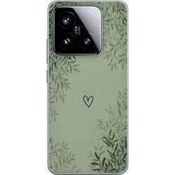 Kompatibelt Mobildeksel til Xiaomi 15 Grønn minimalistisk bakgrunn med enkelt hjerte, botaniske blader og myke naturlige skygger