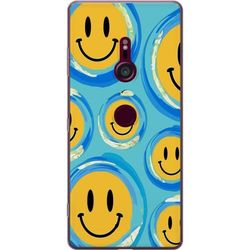 Kompatibel Mobilcover til Sony Xperia XZ3 Grafisk mønster med glade ansigter i blå og gule farver for en glad følelse