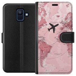 Kompatibelt Lommeboketui til Samsung Galaxy A6 (2018) Reise fly pink verdenskart
