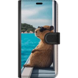 Kompatibelt Lommeboketui til Samsung Galaxy A16 5G Kapybara med solbriller ved havet i et illustrert naturmotiv