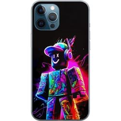 Kompatibelt Mobildeksel til Apple iPhone 12 Pro Roblox Neon Player Fargerik Roblox-karakter i neonfarger mot svart bakgrunn i moderne spillstil