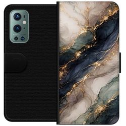 Kompatibelt Lommeboketui til OnePlus 9 Pro Luksuriøs abstrakt marmorkunst i svart, hvitt og gull med elegante linjer, eksklusiv design for plakater,