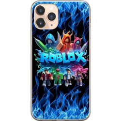 Kompatibelt Mobildeksel til Apple iPhone 11 Pro Roblox-figurer i blå flammer og neonrøyk, kreativ gamingillustrasjon med sterk kontrast og bevegelse