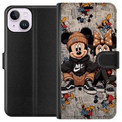 Kompatibelt Lommeboketui til Apple iPhone 15 Tegneserie mus duo i gateklær med caps sneakers urbant illustrasjon