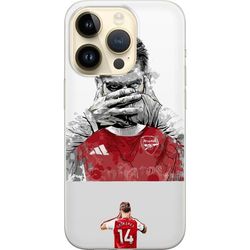 Kompatibelt Mobildeksel til Apple iPhone 14 Pro Viktor Gyökeres portrett i Arsenal-drakt med kunstnerisk svart-hvit stil og røde detaljer