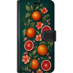 Kompatibelt Lommeboketui til Xiaomi Redmi Note 13 Dekorativt mønster med blodappelsiner, oransje sitrusfrukter, rosa blomster og frodige grønne blade