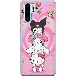 Kompatibelt Mobildeksel til Huawei P30 Pro Fargerike kawaii-figurer med hjerter og myk rosa bakgrunn i lekent design