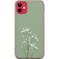 Kompatibelt Mobildeksel til Apple iPhone 11 Botanisk motiv med små hvite blomster og tynne stilker på grønn bakgrunn