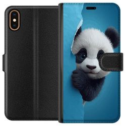 Kompatibelt Lommeboketui til Apple iPhone X Søt panda som titter frem gjennom papir i myk 3D-illustrasjon
