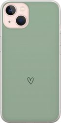 Kompatibelt Mobildeksel til Apple iPhone 13 Enkelt svart linjetegnet hjerte på ensfarget myk grønn bakgrunn med minimalistisk uttrykk