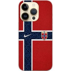 Kompatibelt Mobildeksel til Apple iPhone 15 Pro Norsk flagg med nordisk mønster i rødt, hvitt og blått for landslag inspirert motiv