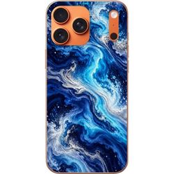 Kompatibelt Mobildeksel til Apple iPhone 18 Pro Max Blå strømmer – Blå nyanser med flytende marmormønster. Et illustrert motiv med maleriske detaljer