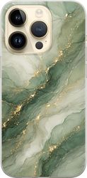 Kompatibelt Mobildeksel til Apple iPhone 15 Pro Grønn marmorinspirert design med flytende steinstruktur, lyse partier og elegante gullfargede årer