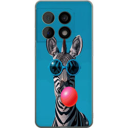 Kompatibel Mobilcover til OnePlus 10 Pro Dyremotiv med zebra i solbriller og bubblegum, stiliseret og moderne billede med klare farver.
