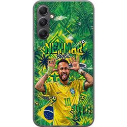 Kompatibelt Mobildeksel til Samsung Galaxy A16 5G Neymar i en Brasil-inspirert fotballkollasj med gul kamptrøye, nummer 10 og grønn-gule grafiske ele
