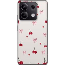 Kompatibelt Mobildeksel til Xiaomi Redmi Note 13 Pro Lekende design med kirsebær, hjertemotiver og myke rosa detaljer i harmonisk mønster.