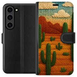 Kompatibelt Lommeboketui til Samsung Galaxy S24 Fargerikt strikket motiv med kaktuser og ørkenlandskap i myk håndlaget stil