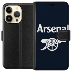 Kompatibelt Lommeboketui til Apple iPhone 15 Pro Arsenal logo i mørkeblått og hvitt klassisk fotballmotiv for Premier League fans
