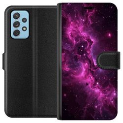 Kompatibelt Lommeboketui til Samsung Galaxy A52 5G Lilla og rosa galaksemotiv med virvlende nebulosa i dyp rombakgrunn