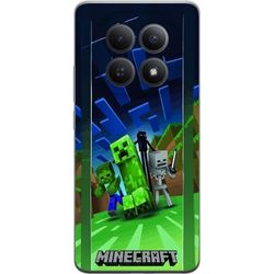Kompatibelt Mobildeksel til Xiaomi Redmi Note 15 Pro Grønt pikselmotiv med blokkfigurer, monstre og eventyrmiljø