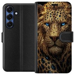 Kompatibelt Lommeboketui til Samsung Galaxy S26+ Dyremotiv av gullleopard med sterk blikk og kontrast, dekorativ og iøynefallende design