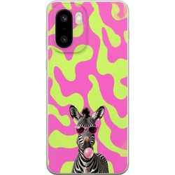 Kompatibel Mobilcover til OnePlus 15R Livlig zebra med solbriller og lyserød tyggegummi mod en farverig baggrund