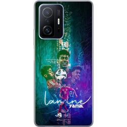 Kompatibelt Mobildeksel til Xiaomi 11T Pro Lamine Yamal i illustrert fotballmotiv med flere portretter, fotball og fargerik blågrønn bakgrunn