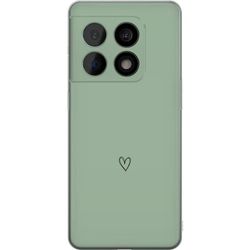 Kompatibelt Mobildeksel til OnePlus 10 Pro Enkelt, svart, linjetegnet hjerte på ensfarget, myk grønn bakgrunn med minimalistisk uttrykk