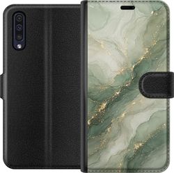 Kompatibelt Lommeboketui til Samsung Galaxy A50 Grønn marmorinspirert design med flytende steinstruktur, lyse partier og elegante gullfargede årer
