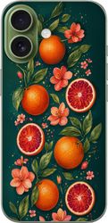 Kompatibel Mobilcover til Apple iPhone 17 Dekorativt mønster med blodappelsiner, orange citrusfrugter, lyserøde blomster og frodige grønne blade