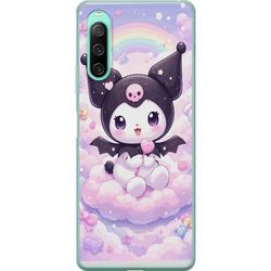 Kompatibel Mobilcover til Sony Xperia 10 IV Kuromi sidder på en lyserød sky med en hjerte slikkepind og regnbue.