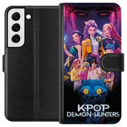 Kompatibelt Lommeboketui til Samsung Galaxy S22+ 5G K-Pop Demon Hunters-gruppe med demonkatt på neonfarget bakgrunn