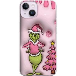 Kompatibelt Mobildeksel til Apple iPhone 15 Grønn julefigur i rosa nissekostyme, morsomt fargeglad vri på klassisk juledyrker for en humoristisk utse