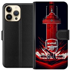 Kompatibelt Lommeboketui til Apple iPhone 14 Pro Max Sterk sportsillustrasjon med Arsenal-tema, røde farger og energisk design