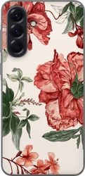 Kompatibelt Mobildeksel til Samsung Galaxy A56 Røde blomster, botanisk motiv med grønne blader, elegant stil for deg som liker naturens farger