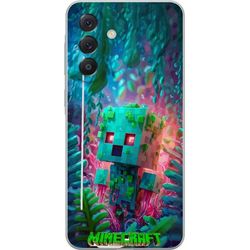 Kompatibel Mobilcover til Samsung Galaxy A57 Kubusformet turkis figur med grønne detaljer omgivet af lyserøde organiske former, planter og svævende b