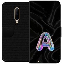Kompatibelt Lommeboketui til OnePlus 7 Pro Holografisk bokstav A i regnbuefarger mot svart glitrende bakgrunn