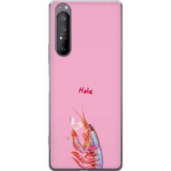 Kompatibel Mobilcover til Sony Xperia 1 II Humoristisk motiv med glitrende hummer, vinglas og Hola-tekst på lyserød baggrund