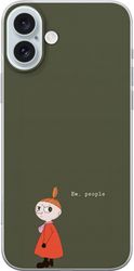 Kompatibel Mobilcover til Apple iPhone 16 Plus Illustreret motiv med Lille My i orange kjole, humoristisk citat og afdæmpet grøn baggrund