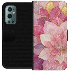 Kompatibelt Lommeboketui til OnePlus 9 Pro Blomstermandala – Rosa og lilla mønster med gylne detaljer illustrasjon