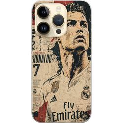 Kompatibelt Mobildeksel til Apple iPhone 15 Pro Kunstneriskt Cristiano Ronaldo portrett med vintage-inspirert fotballdesign