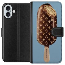 Kompatibelt Lommeboketui til Apple iPhone 16 Plus Luksuriøs sjokoladebrun mønstret ispinne eksklusivt design for trendy og moderne utseende.