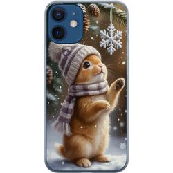Kompatibel Mobilcover til Apple iPhone 12 mini Vinterkanin med hue og tørklæde beundrer charmerende snefnugget vintermotiv fyldt med julestemning