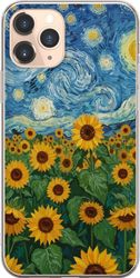 Kompatibelt Mobildeksel til Apple iPhone 11 Pro Solsikkefelt kunst – Van Gogh-inspirert maleri med stjerneklar himmel