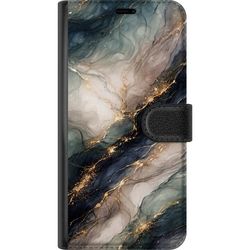 Kompatibel Tegnebogsetui til Samsung Galaxy A36 Luksuriøst marmormønster med dybblå, gråhvide og grønne felter forbundet af guldfarvede detaljer