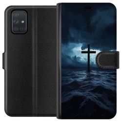 Kompatibelt Lommeboketui til Samsung Galaxy A71 Kors i storm på havet dramatisk kristen maleri med kors og bølger religiøst motiv havet himmelen tro