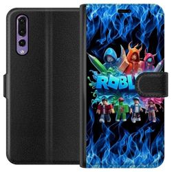 Kompatibelt Lommeboketui til Huawei P20 Pro Roblox-figurer i blå flammer og neonrøyk, kreativ spillillustrasjon med sterk kontrast og bevegelse