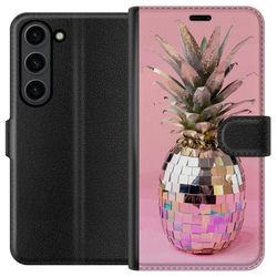 Kompatibelt Lommeboketui til Samsung Galaxy S24 Disco Pineapple ananas i speilmosaikk pop art rosa bakgrunn gnistrende tropisk design